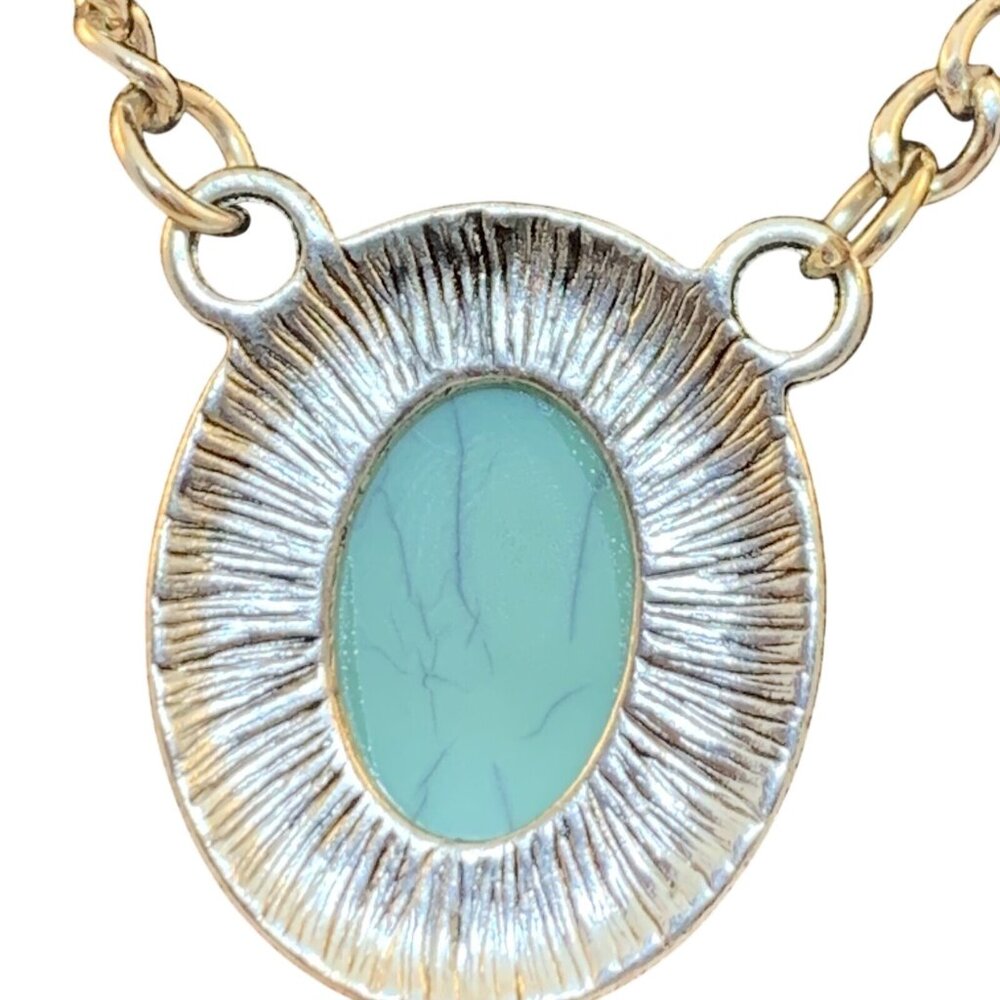 Vintage Silver Tone And Faux Turquois Necklace (1889) - Picture 4 of 5